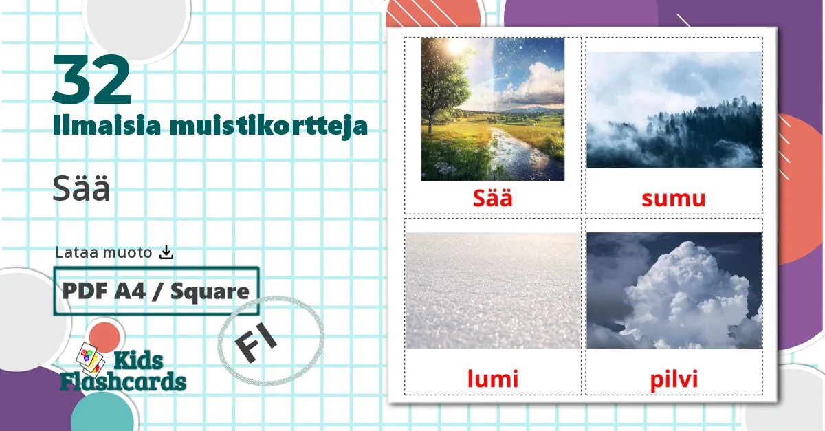 32 Sää lasten kuvakortit