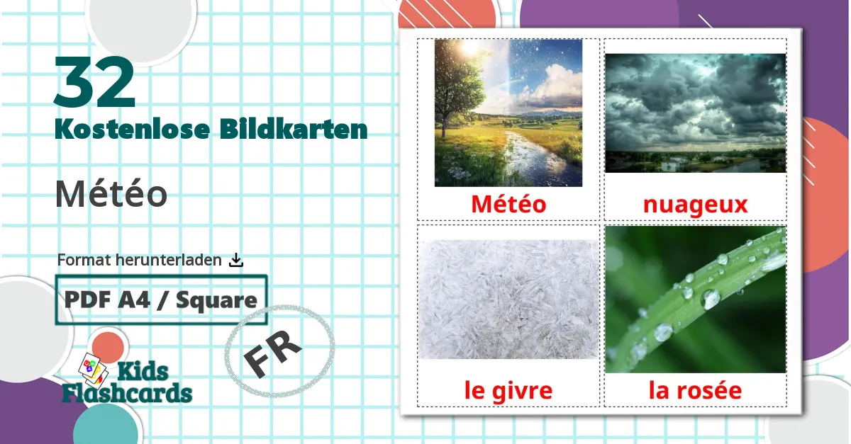 32 Bildkarten für Météo