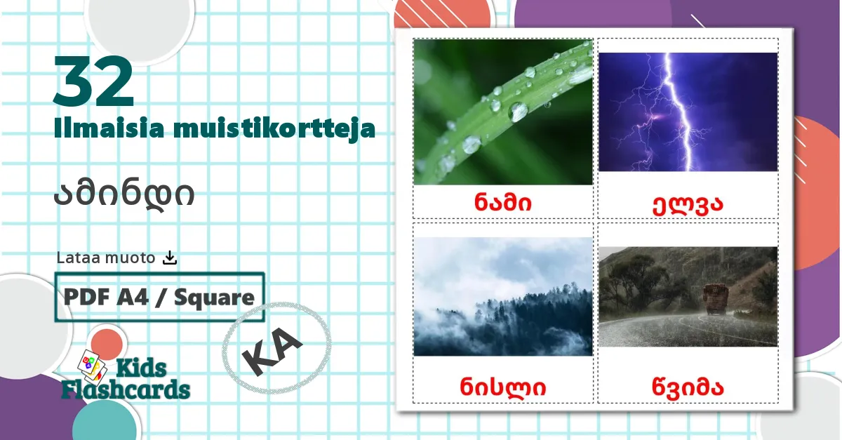 32 ამინდი lasten kuvakortit