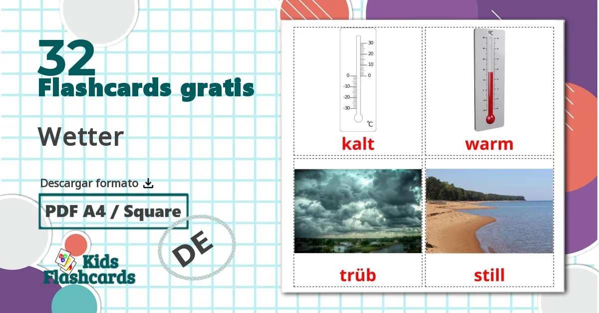 Meteorología y clima - tarjetas de vocabulario en alemán