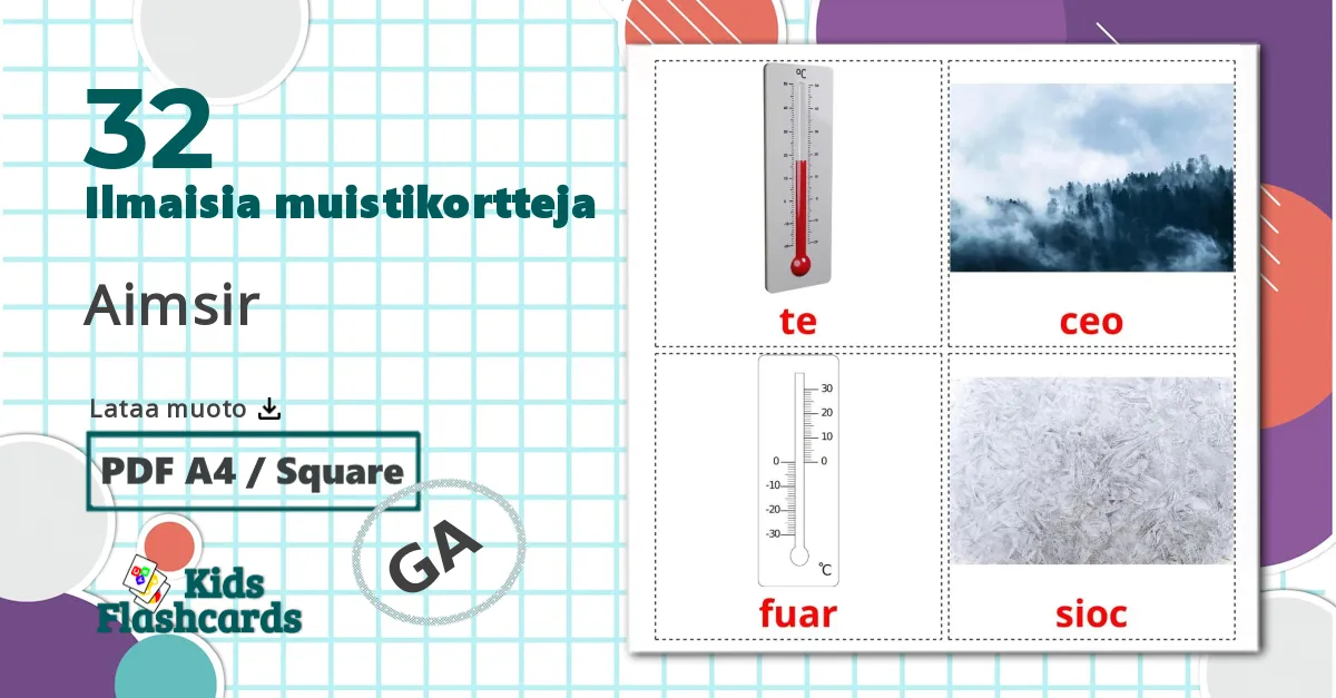 32 Aimsir lasten kuvakortit