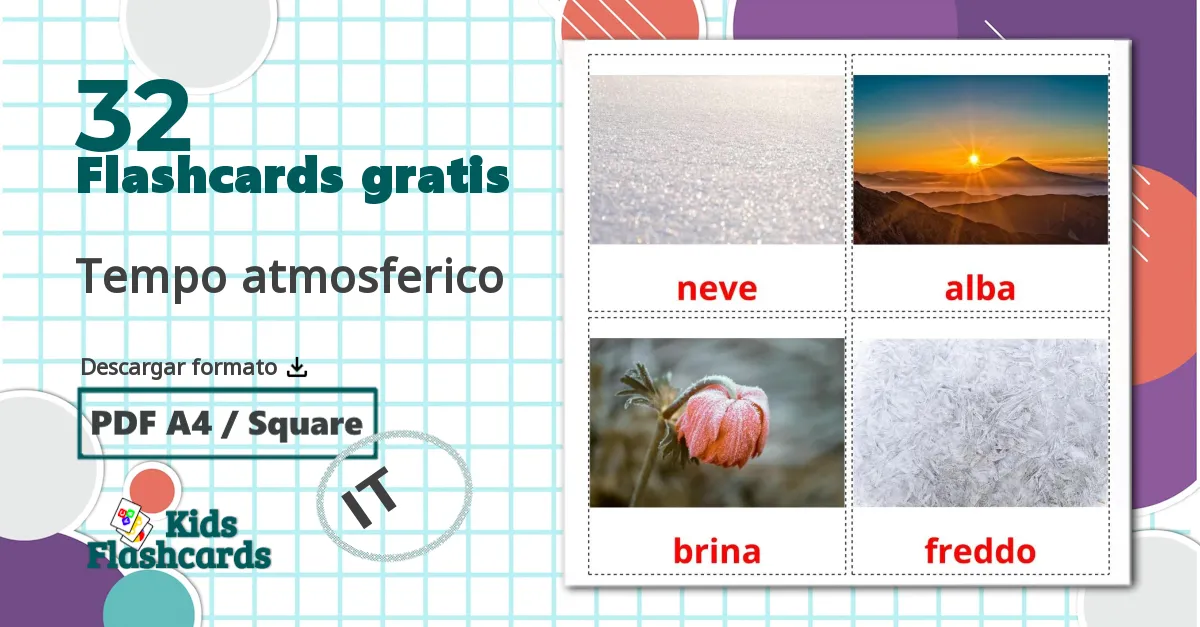 32 tarjetas didacticas de Tempo atmosferico