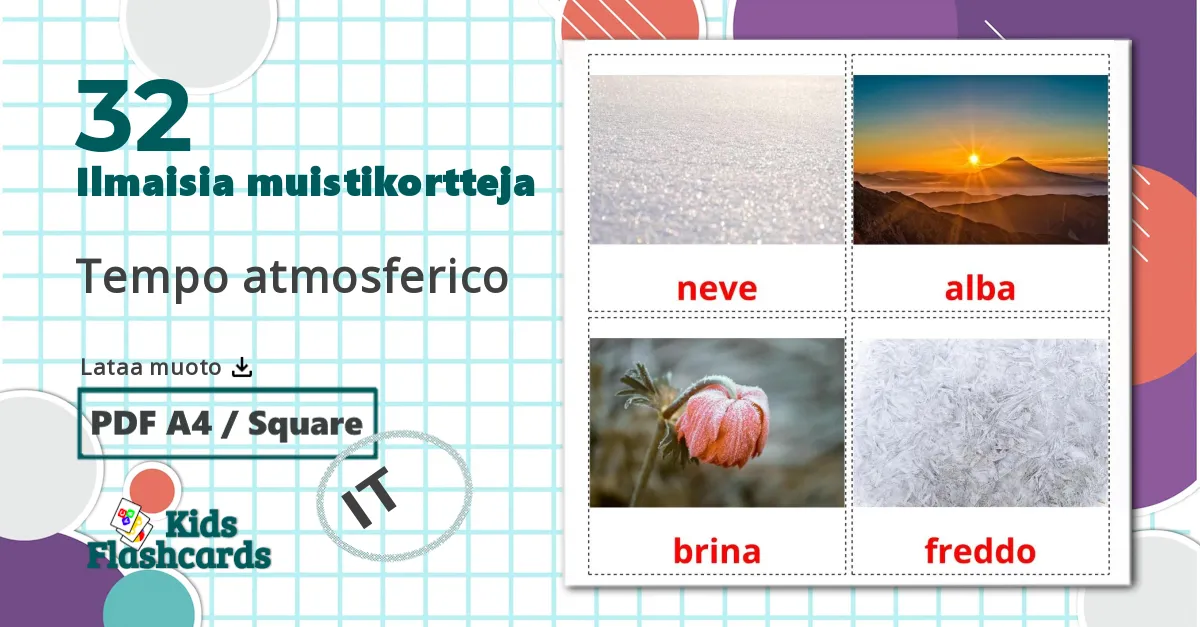 32 Tempo atmosferico lasten kuvakortit