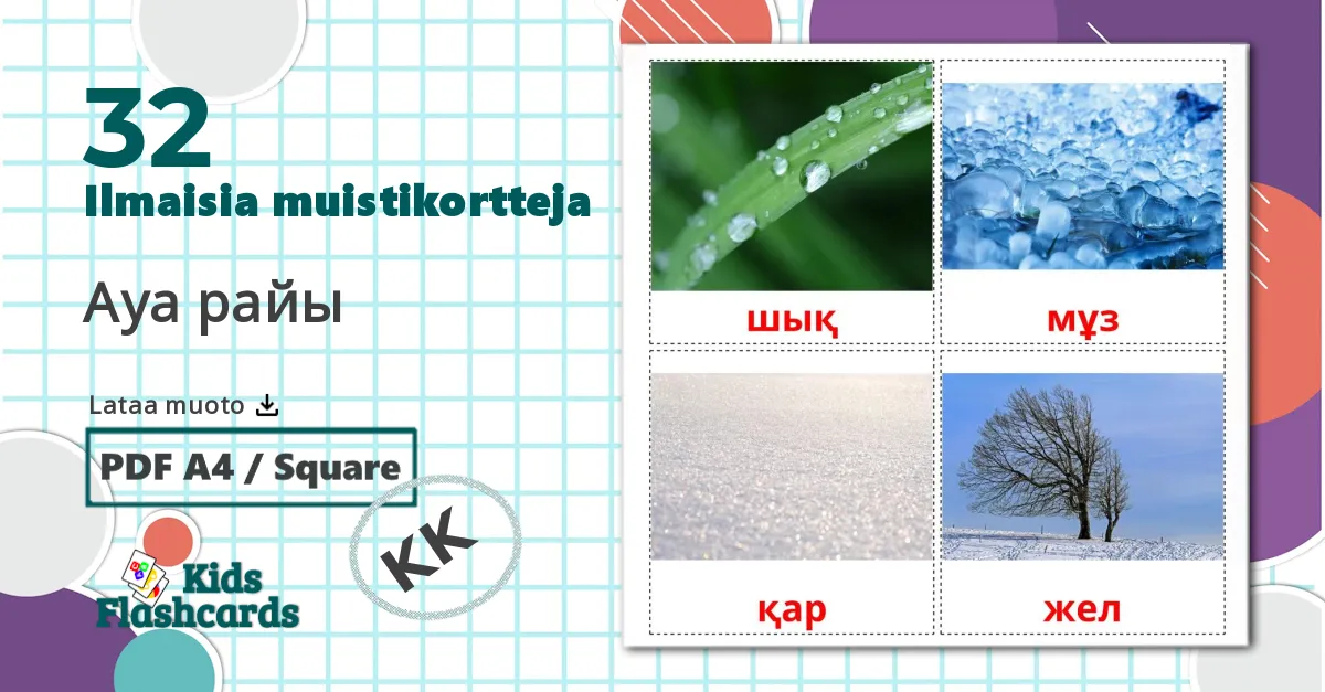 32 Ауа райы lasten kuvakortit