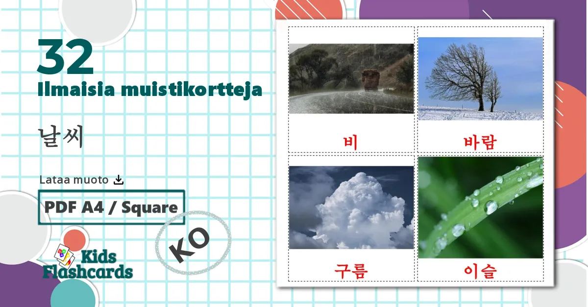 32 날씨 lasten kuvakortit