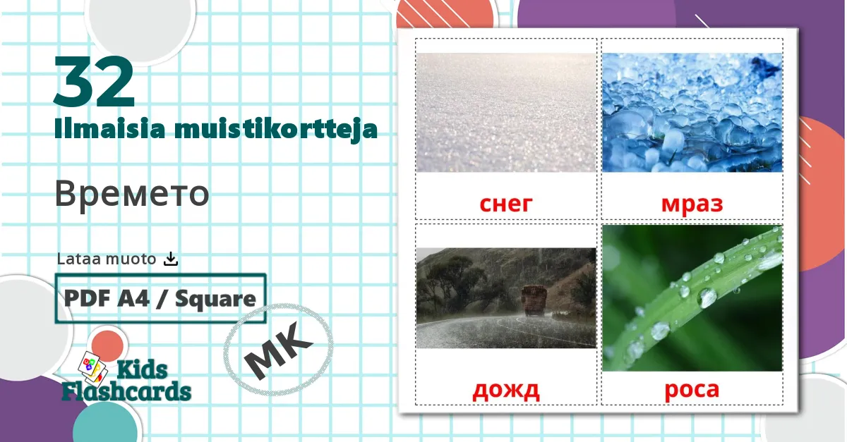 32 Времето lasten kuvakortit
