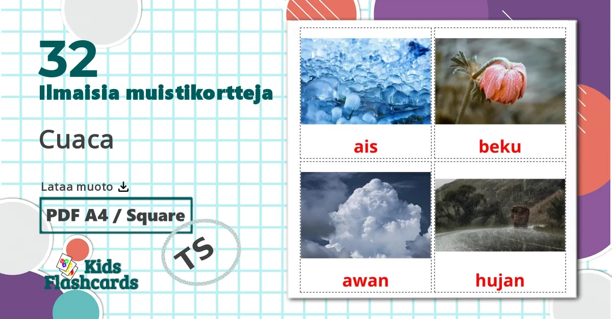 32 Cuaca lasten kuvakortit