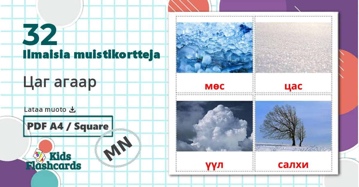 32 Цаг агаар lasten kuvakortit
