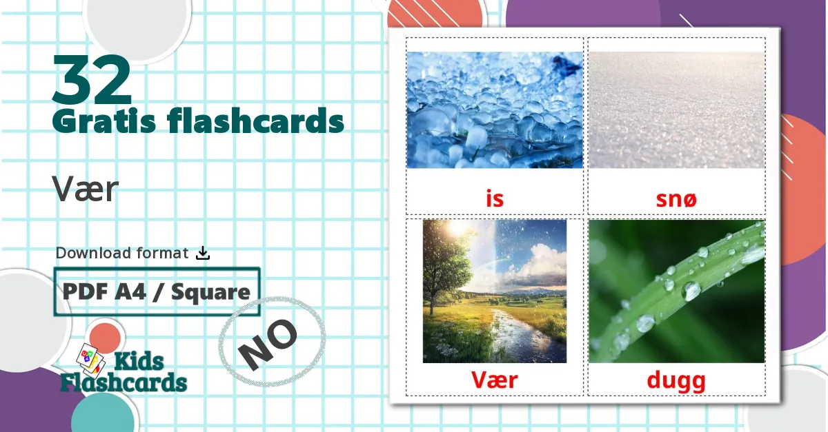 32 Vær billedkort for børn