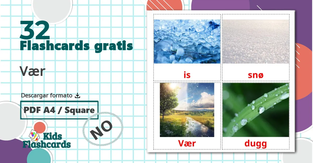 32 tarjetas didacticas de Vær