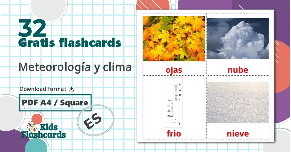 32 Meteorología y clima billedkort for børn