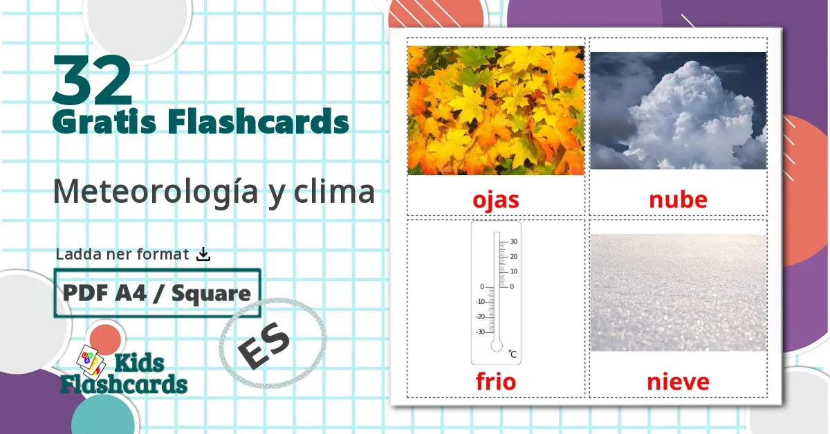 32 Meteorología y clima bildkort för barn