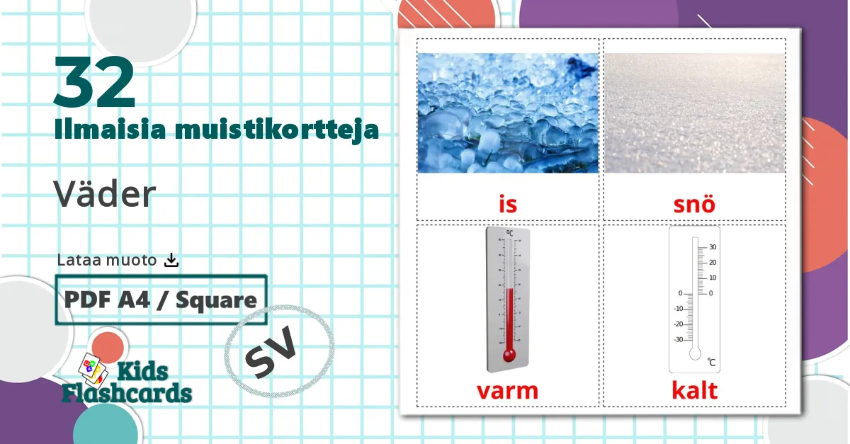 32 Väder lasten kuvakortit