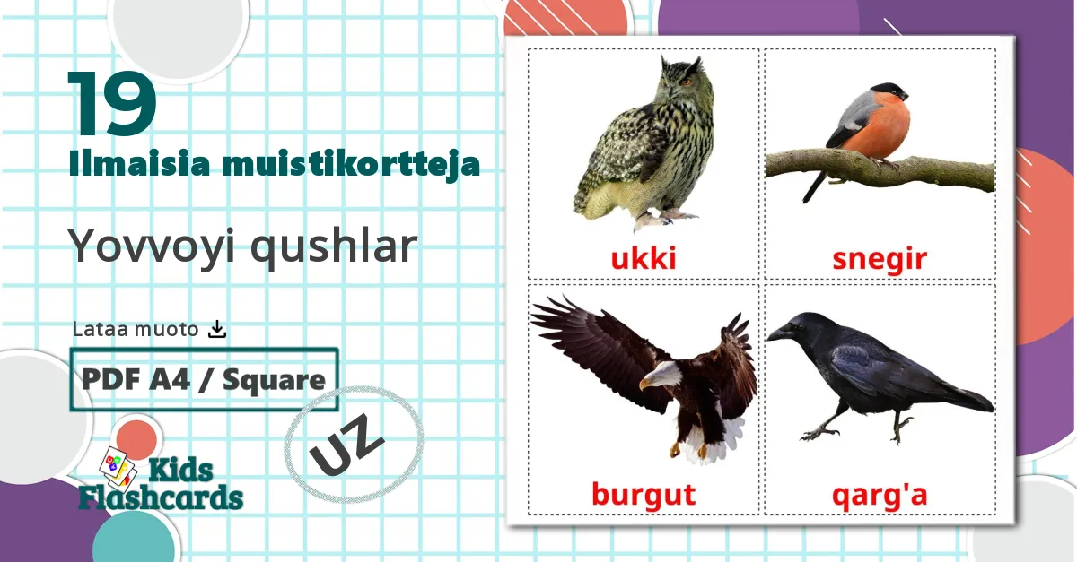 19 Yovvoyi qushlar lasten kuvakortit