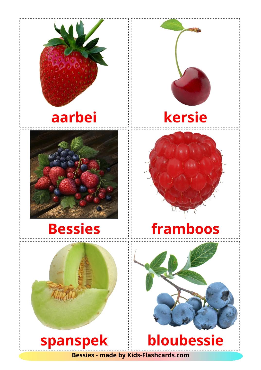 Beerenobst - 12 kostenlose, druckbare Afrikaans Flashcards 