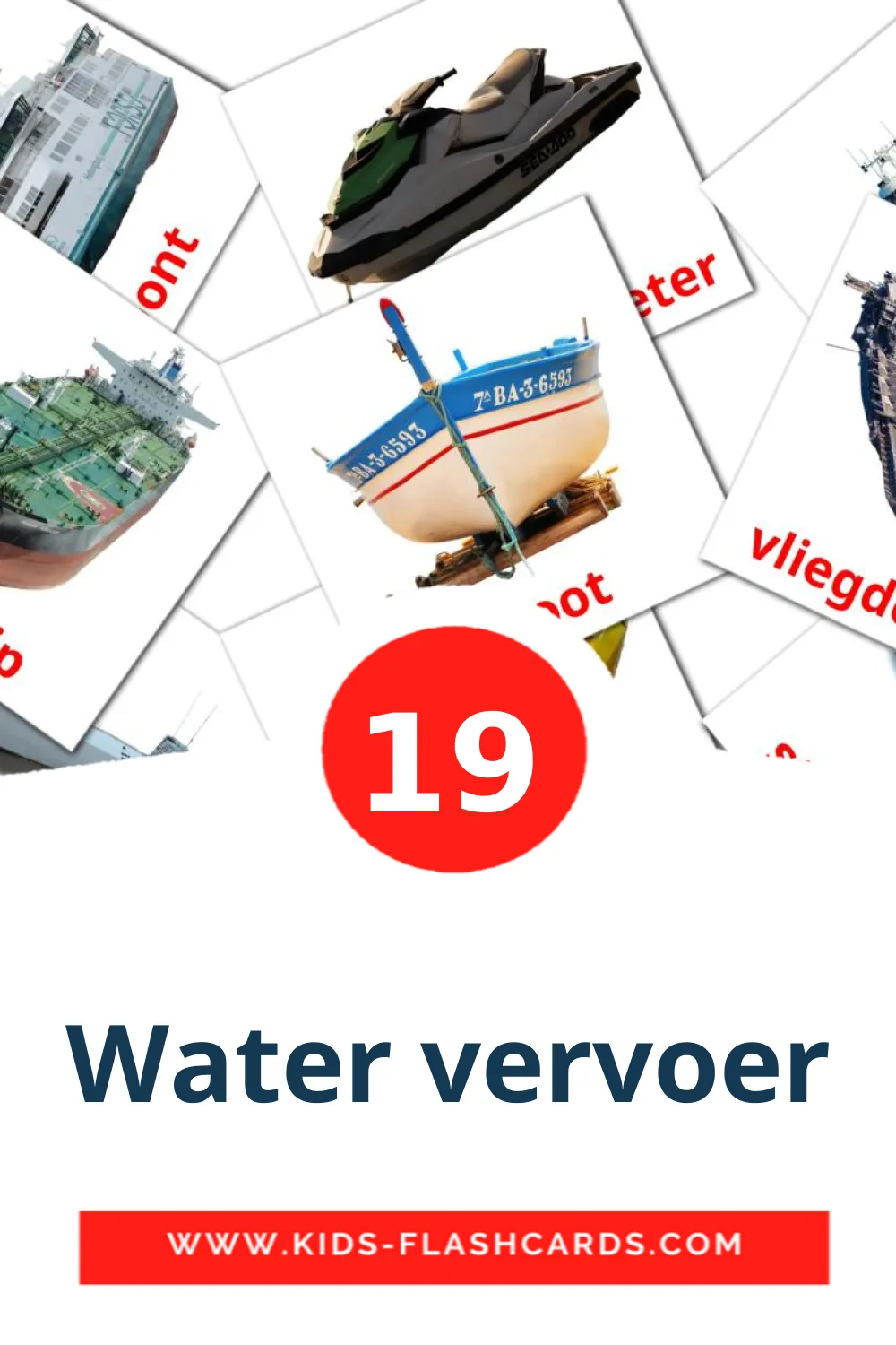 19 Water vervoer Picture Cards for Kindergarden in afrikaans