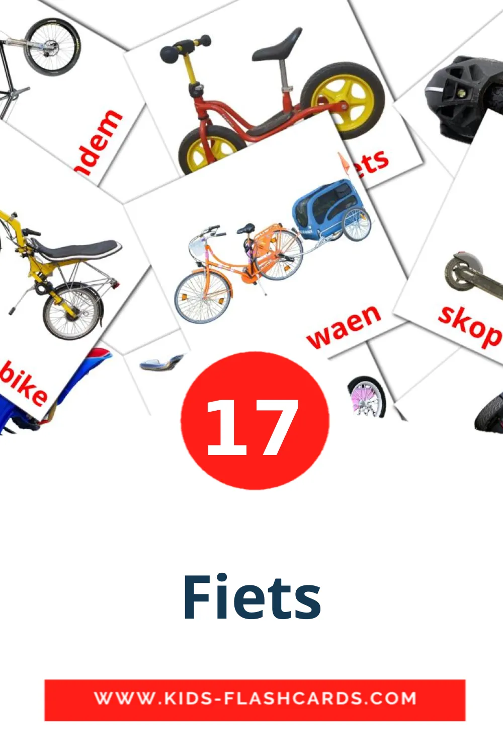 17 tarjetas didacticas de Fiets para el jardín de infancia en afrikáans