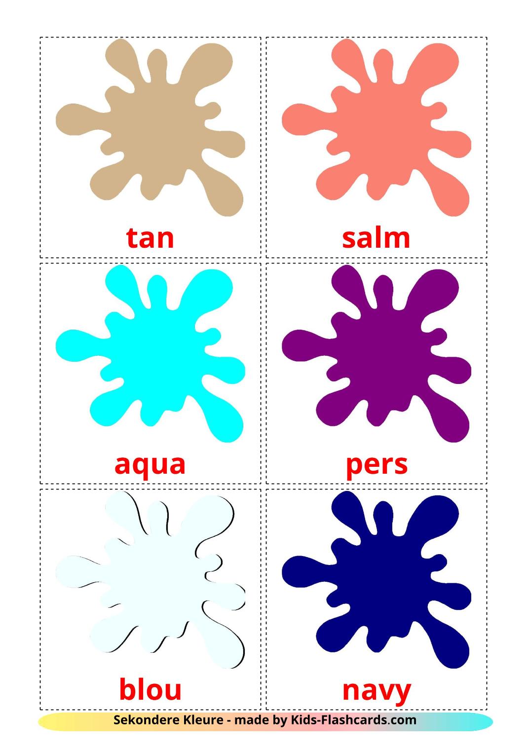 Secondary colors - 20 Free Printable afrikaans Flashcards 