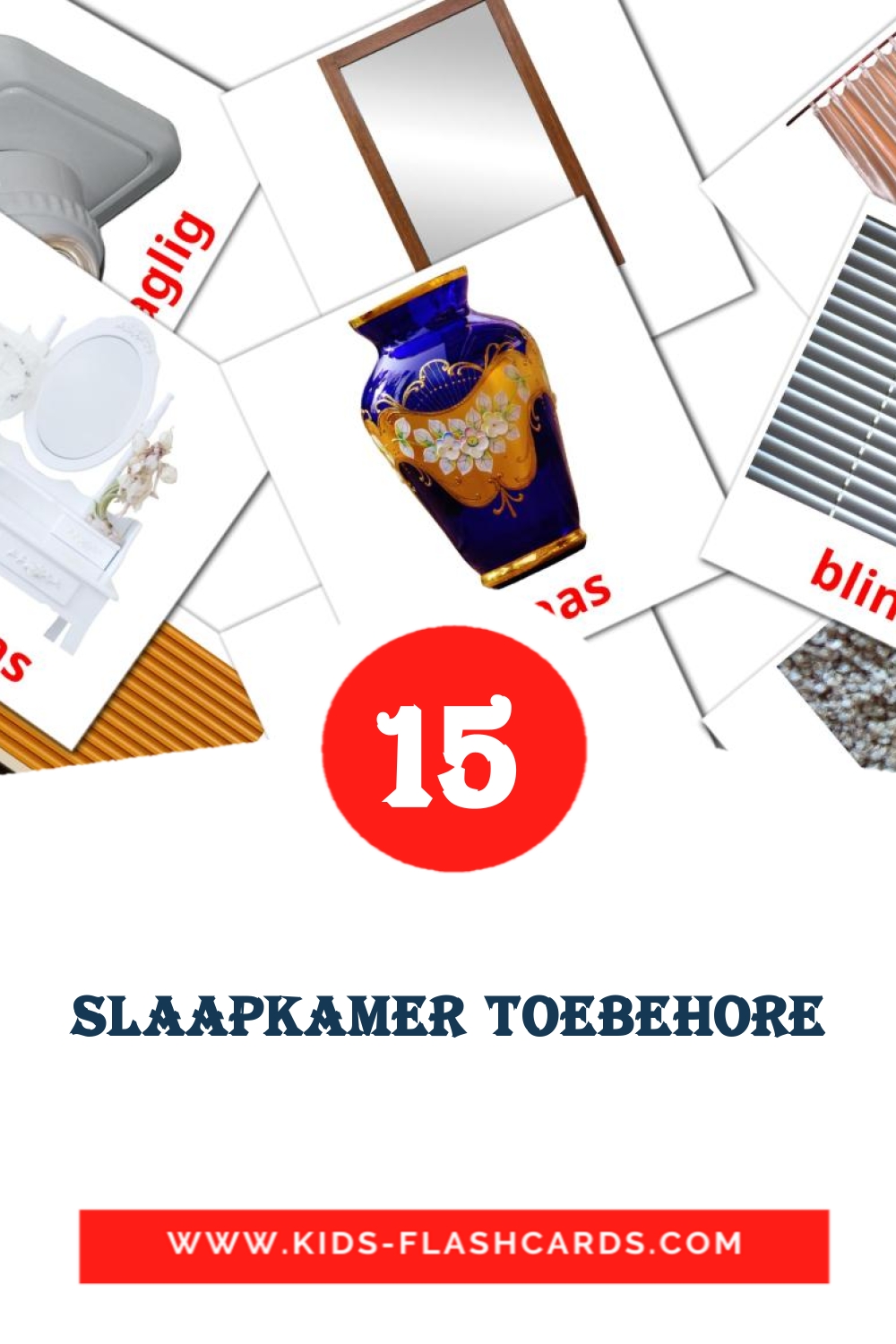 15 tarjetas didacticas de Slaapkamer toebehore para el jardín de infancia en afrikáans