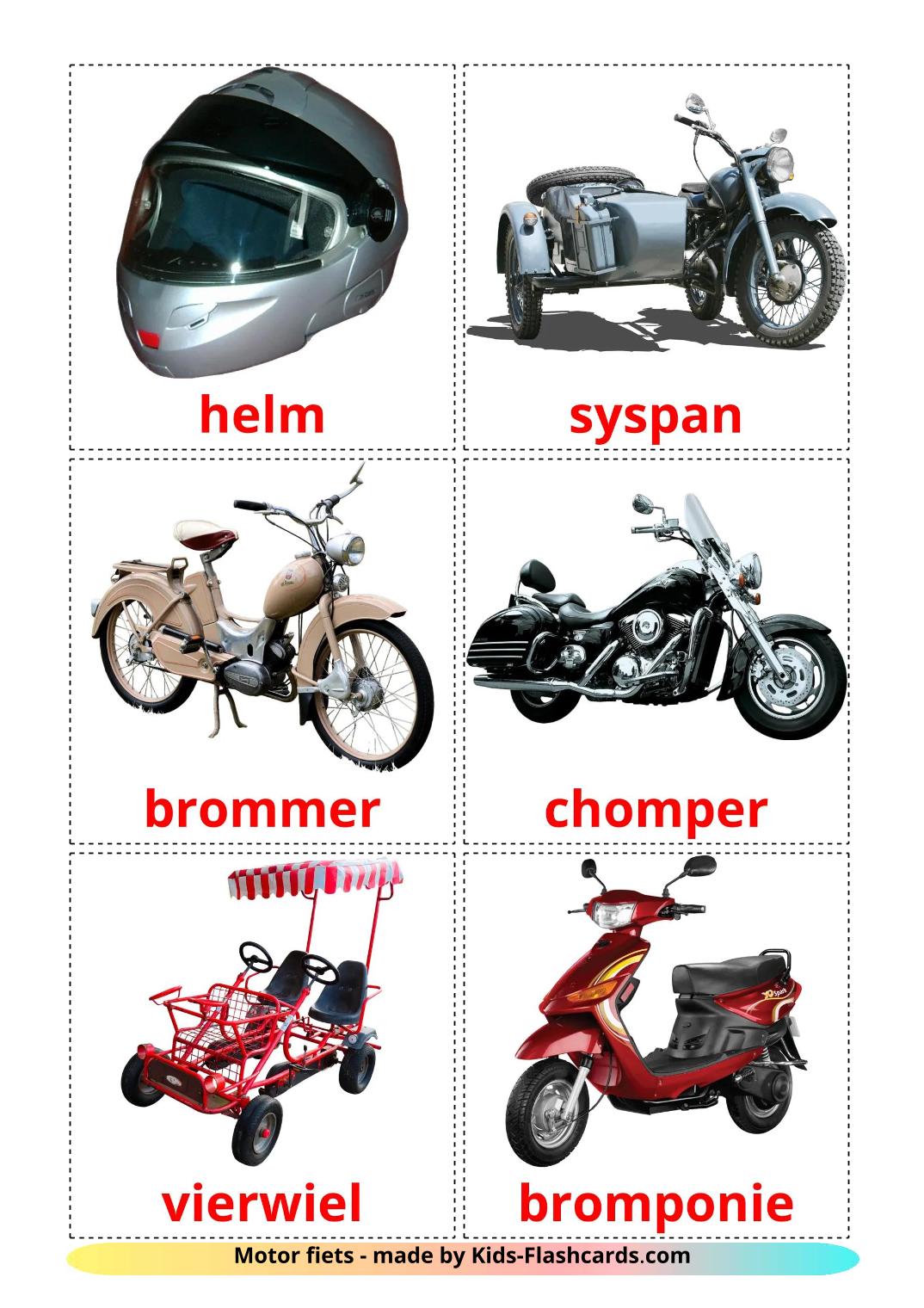 Véhicules Motos - 13 Flashcards afrikaans imprimables gratuitement