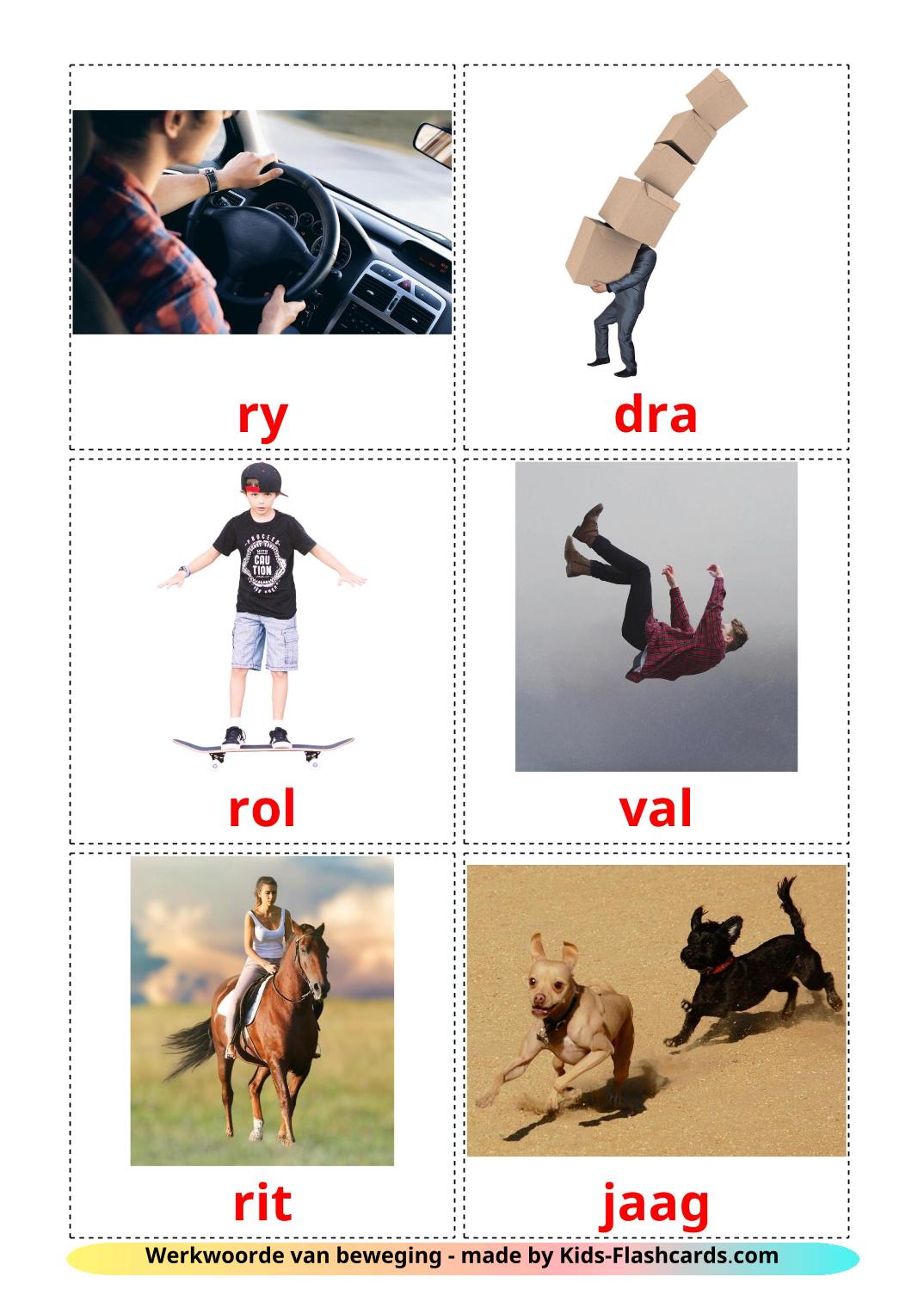 Movement verbs - 19 Free Printable afrikaans Flashcards 
