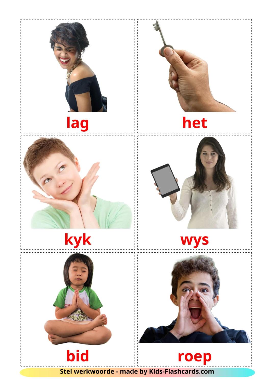 State verbs - 24 Free Printable afrikaans Flashcards 