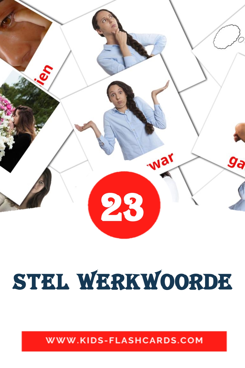 23 Stel werkwoorde Picture Cards for Kindergarden in afrikaans