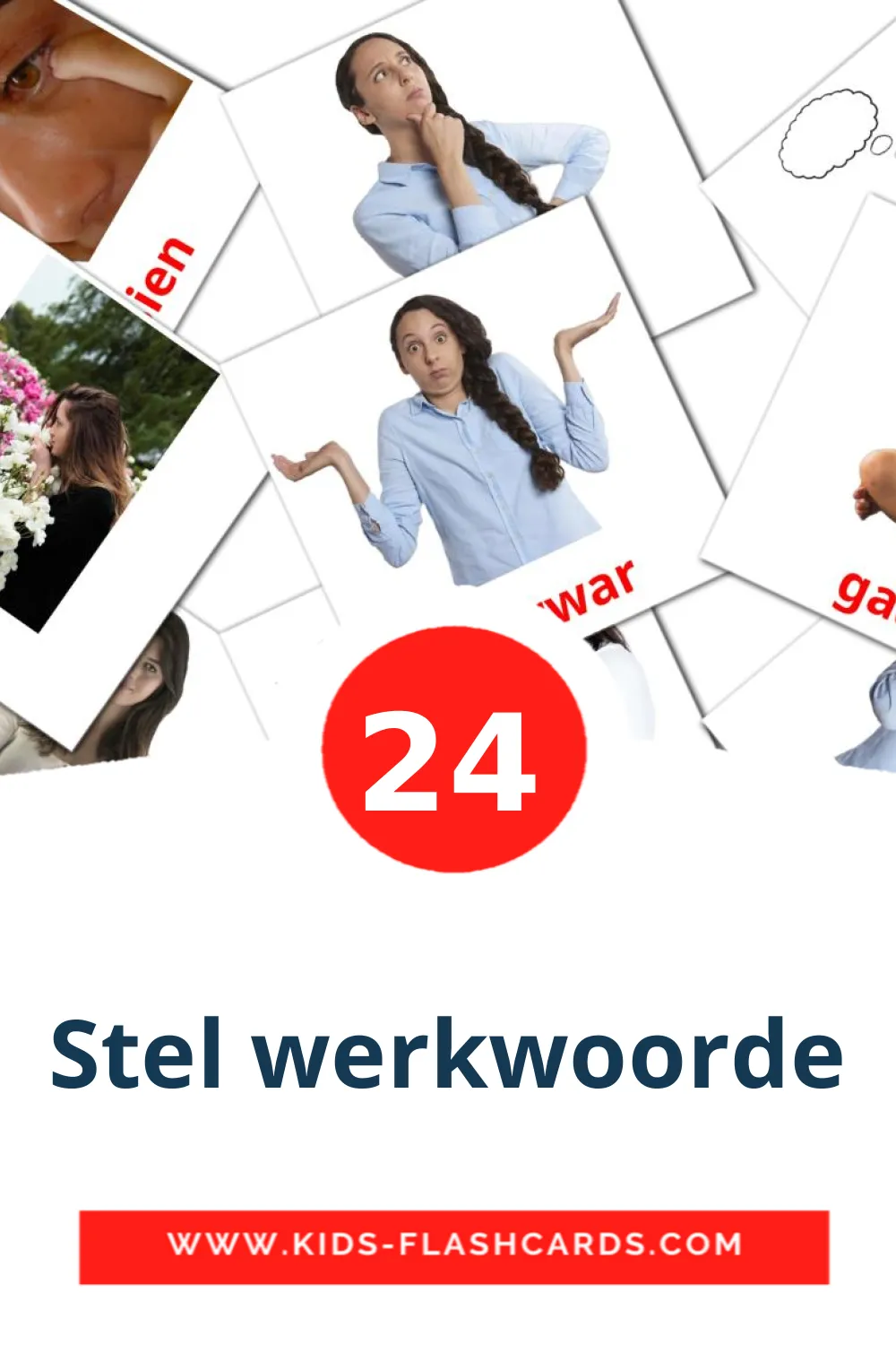 24 Stel werkwoorde Picture Cards for Kindergarden in afrikaans