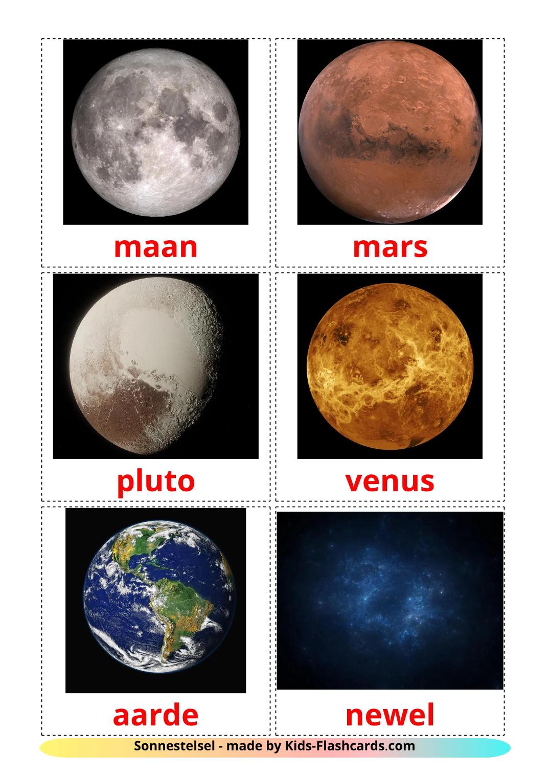 Solar System - 21 Free Printable afrikaans Flashcards 