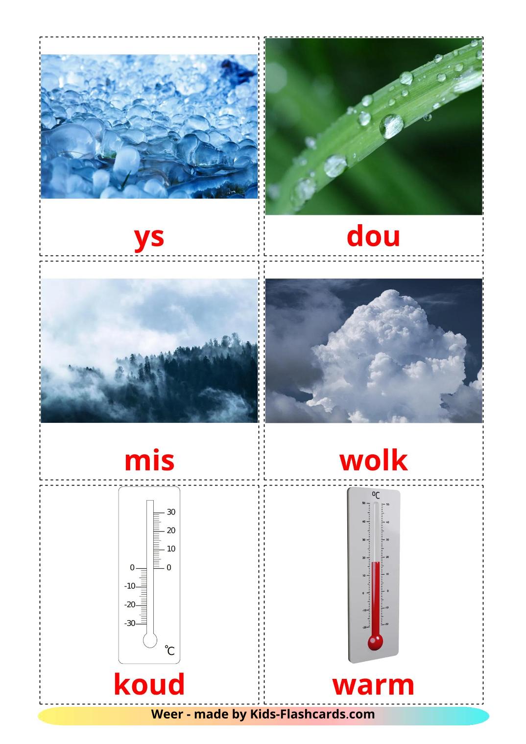 Meteorología y clima - 32 fichas de afrikáans para imprimir gratis 