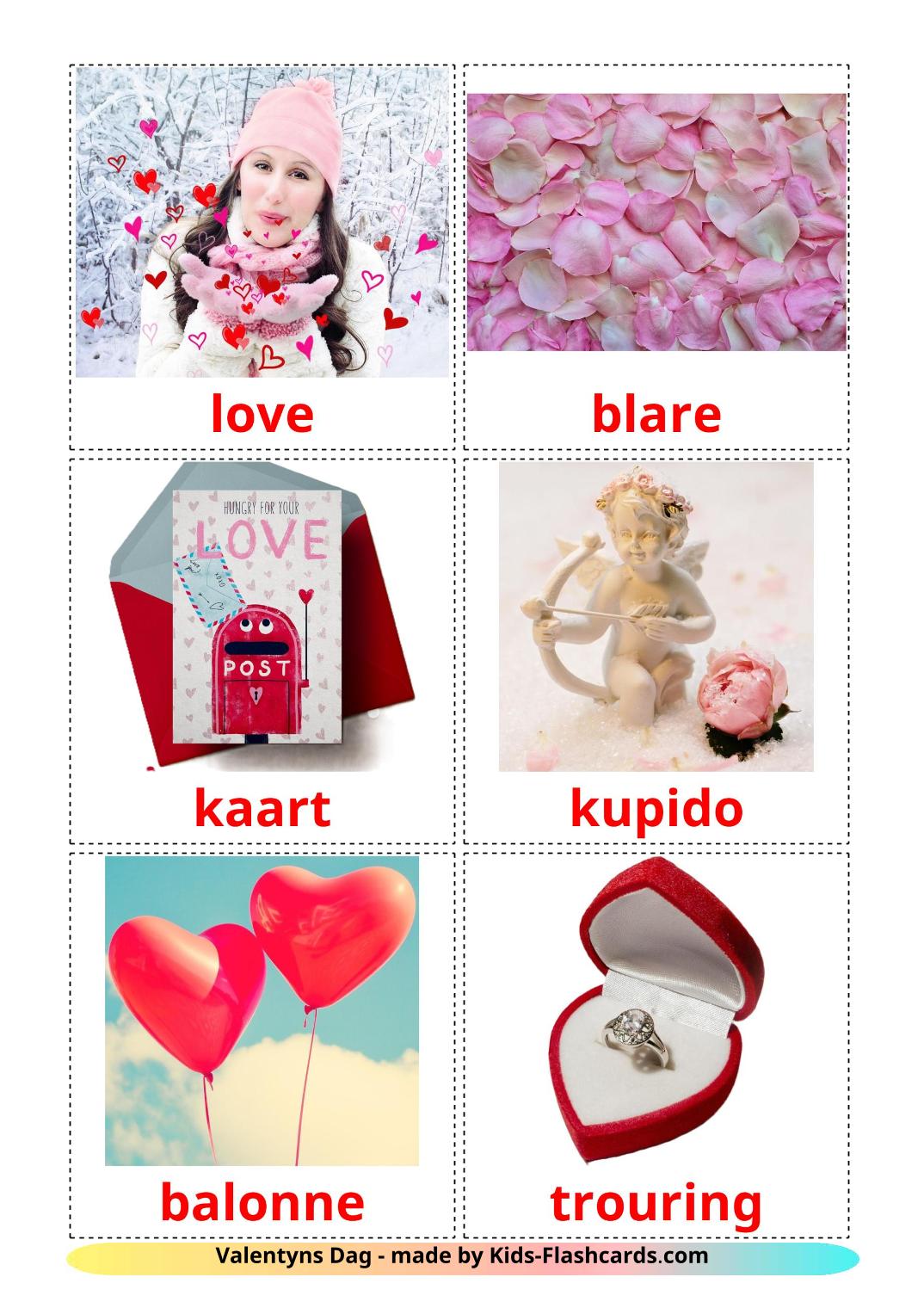 Valentine's Day - 18 Free Printable afrikaans Flashcards 