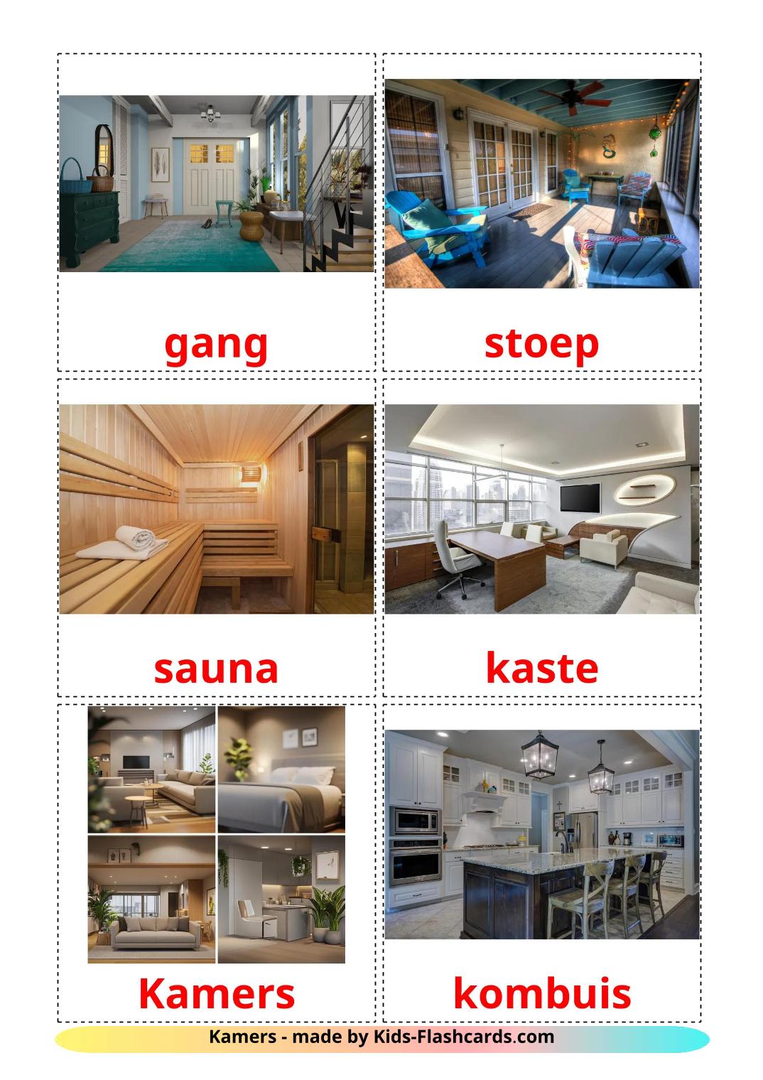 Rooms - 18 Free Printable afrikaans Flashcards 