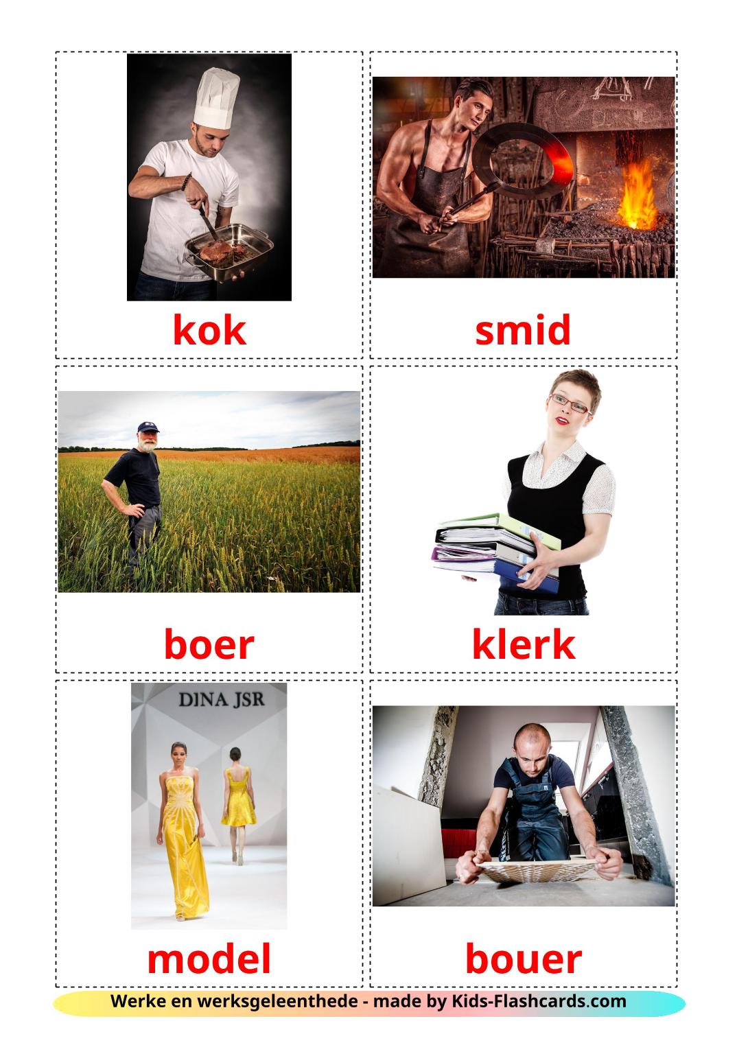 Jobs and Occupations - 51 Free Printable afrikaans Flashcards 