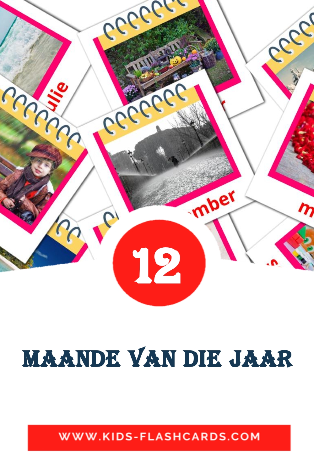12 Maande van die jaar Bildkarten für den Kindergarten auf Afrikaans