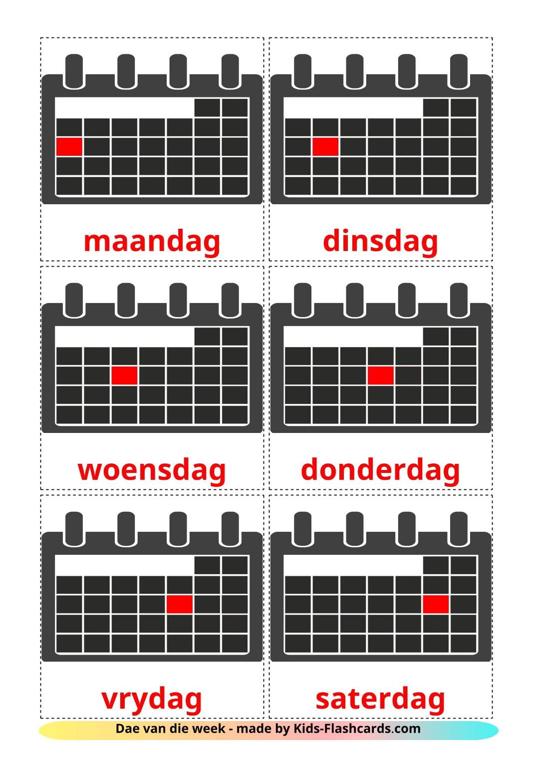 Dagen van de week - 13 gratis printbare afrikaanse kaarten