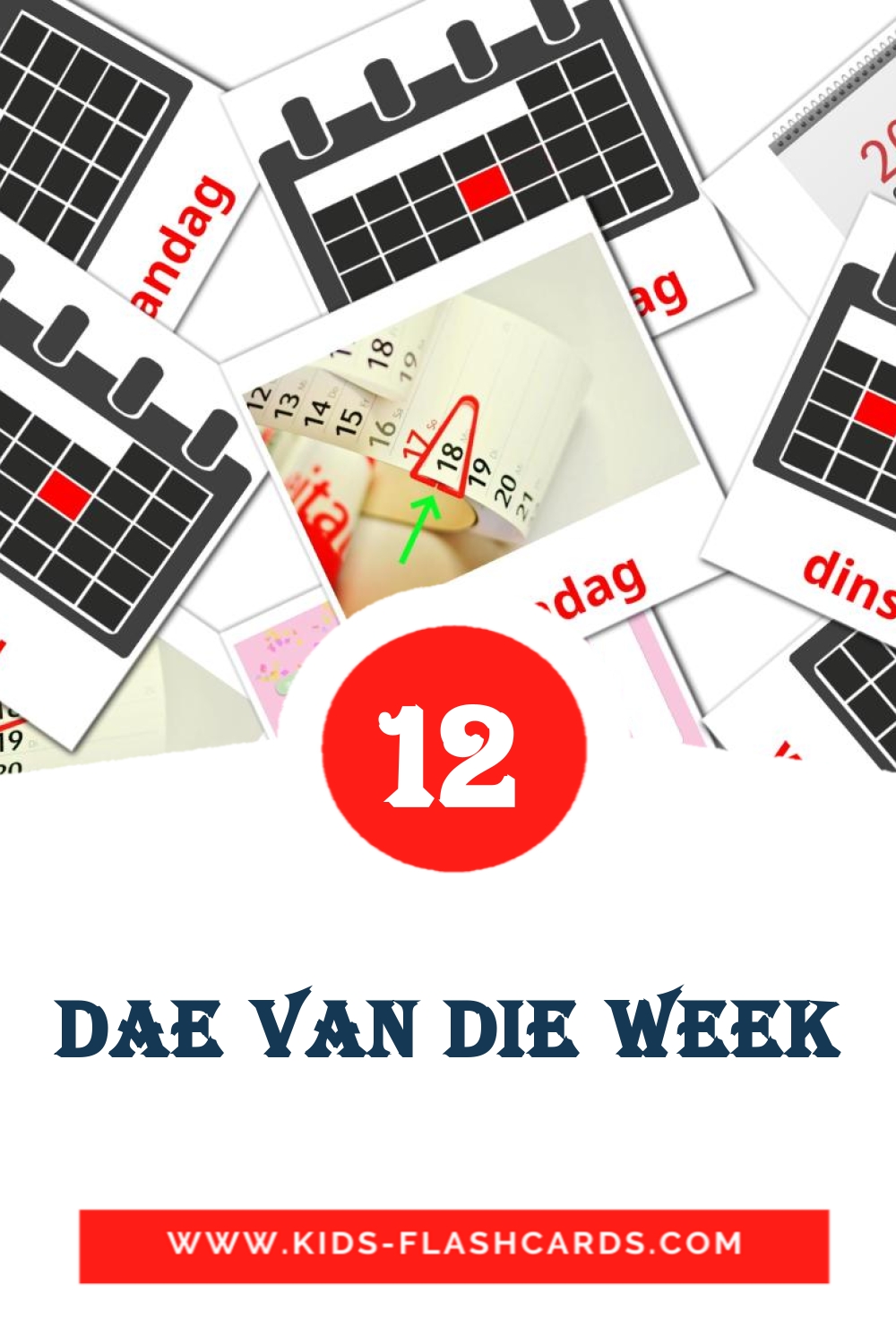 12 cartes illustrées de Dae van die week pour la maternelle en afrikaans