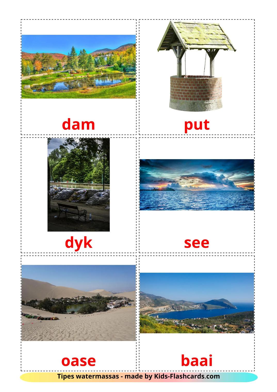 Bodies of Water - 30 Free Printable afrikaans Flashcards 