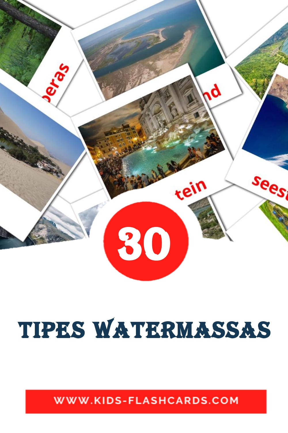30 Tipes watermassas Picture Cards for Kindergarden in afrikaans