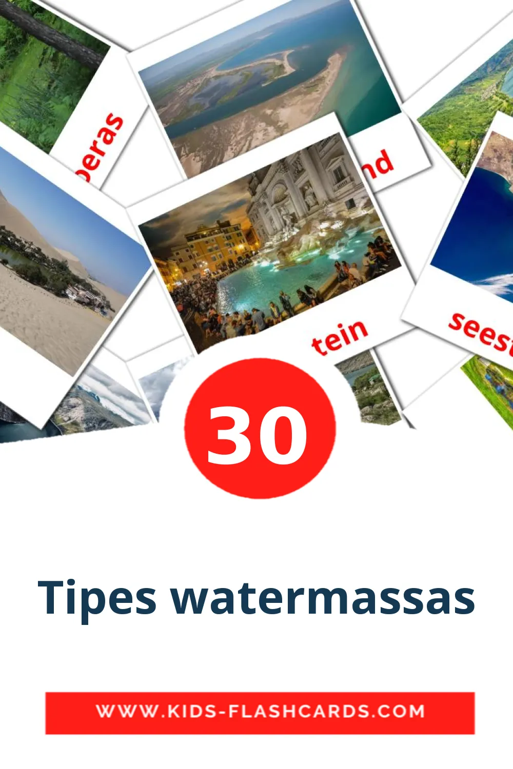 30 Tipes watermassas Picture Cards for Kindergarden in afrikaans