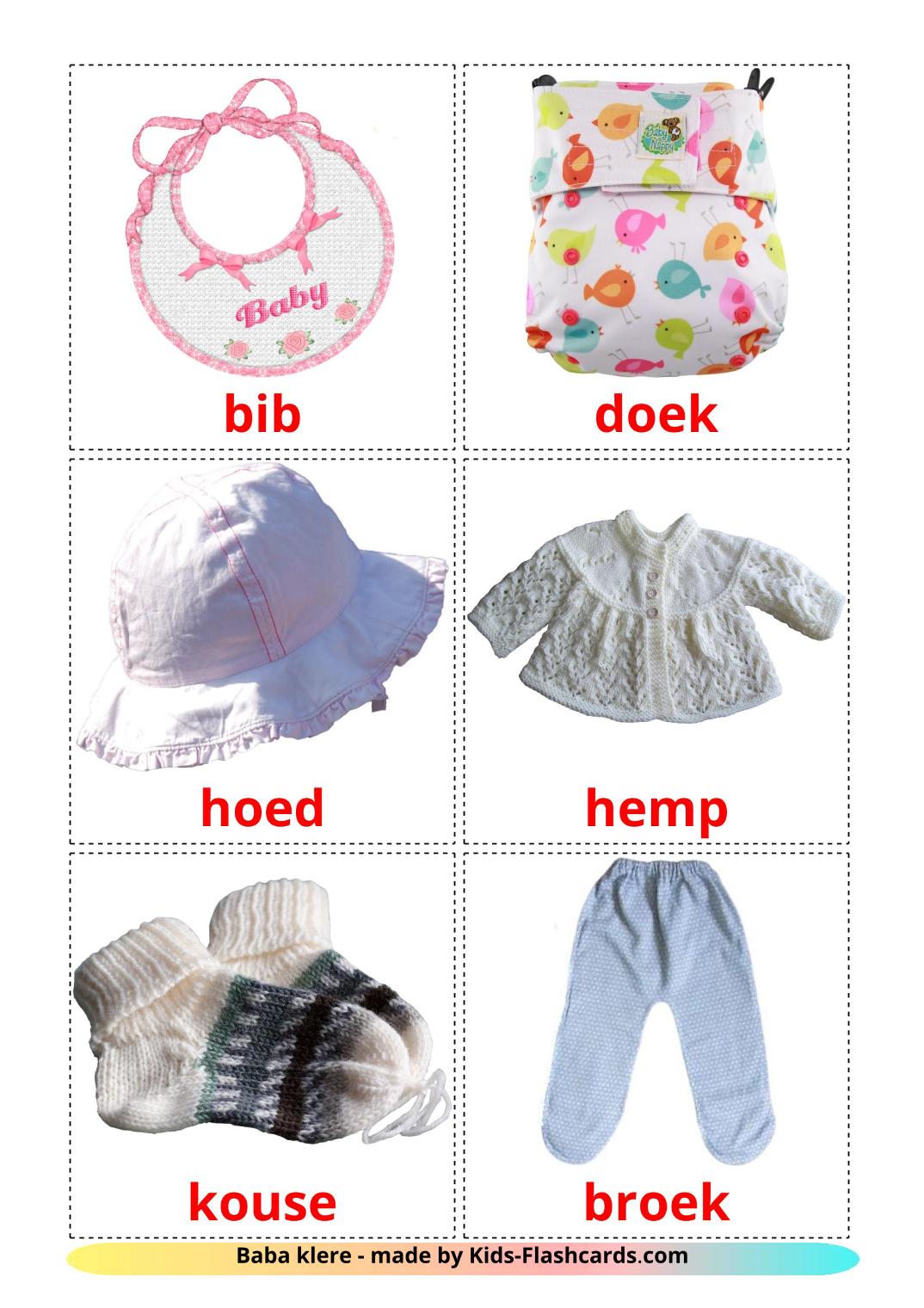 Baby clothes - 12 Free Printable afrikaans Flashcards 