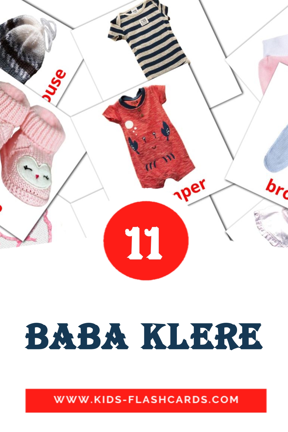 12 Baba klere Picture Cards for Kindergarden in afrikaans