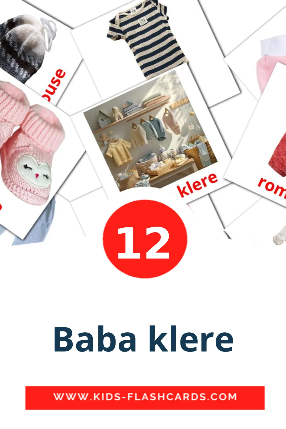 12 tarjetas didacticas de Baba klere para el jardín de infancia en afrikáans