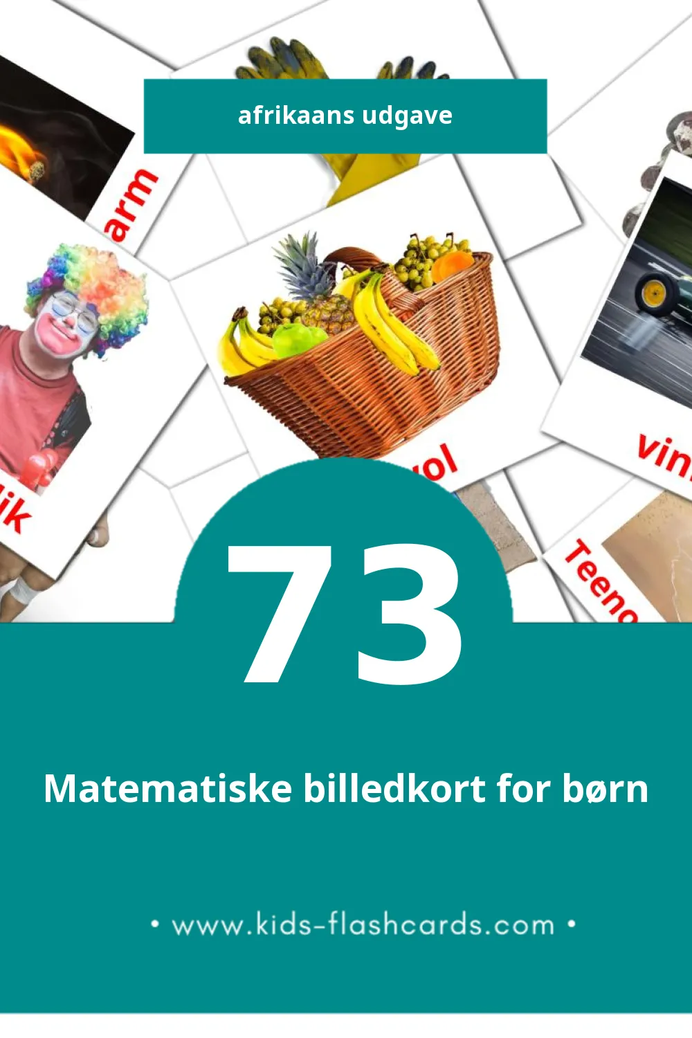 Visuelle billedkort for børn om Byvoeglike naamwoorde til småbørn (73 kort på Afrikaans)