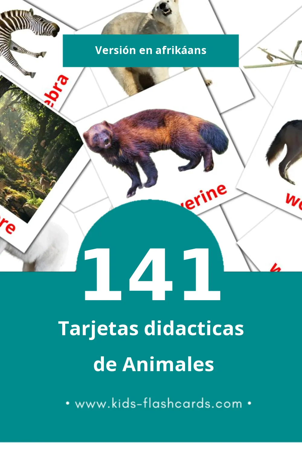 Tarjetas visuales de Diere para niños pequeños (141 tarjetas en Afrikáans)