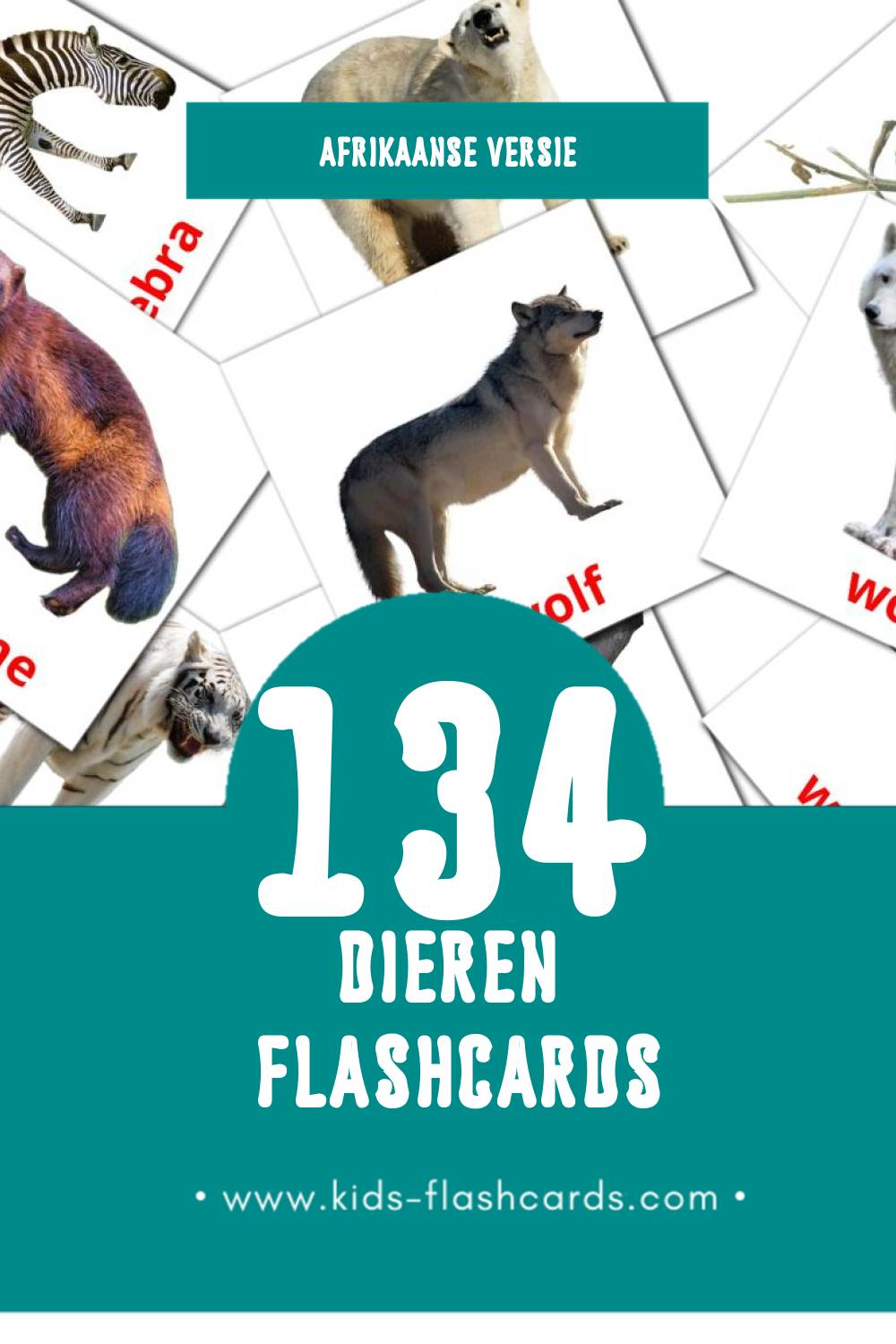 Visuele Diere Flashcards voor Kleuters (134 kaarten in het Afrikaans)