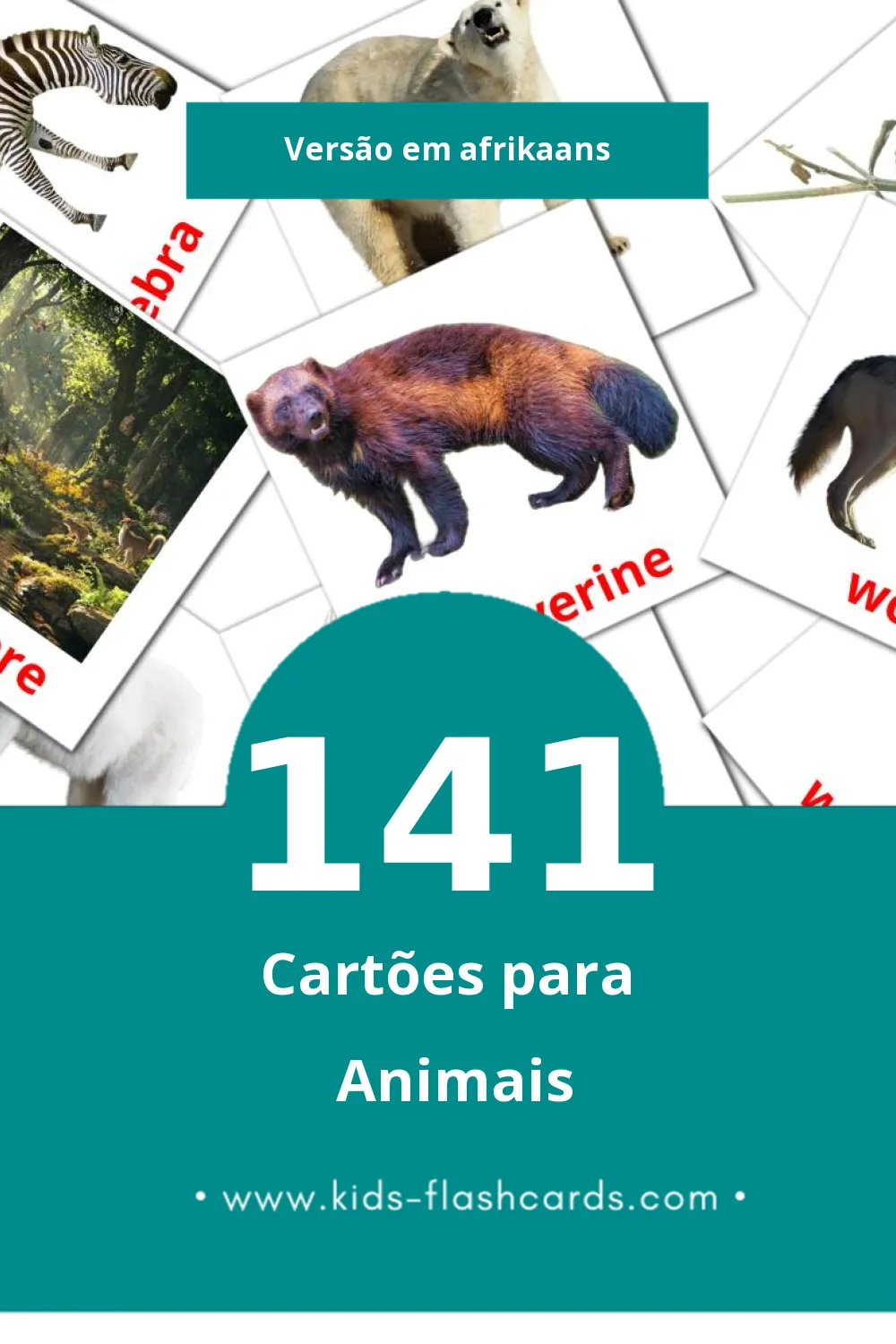 Flashcards de Diere Visuais para Toddlers (141 cartões em Afrikaans)