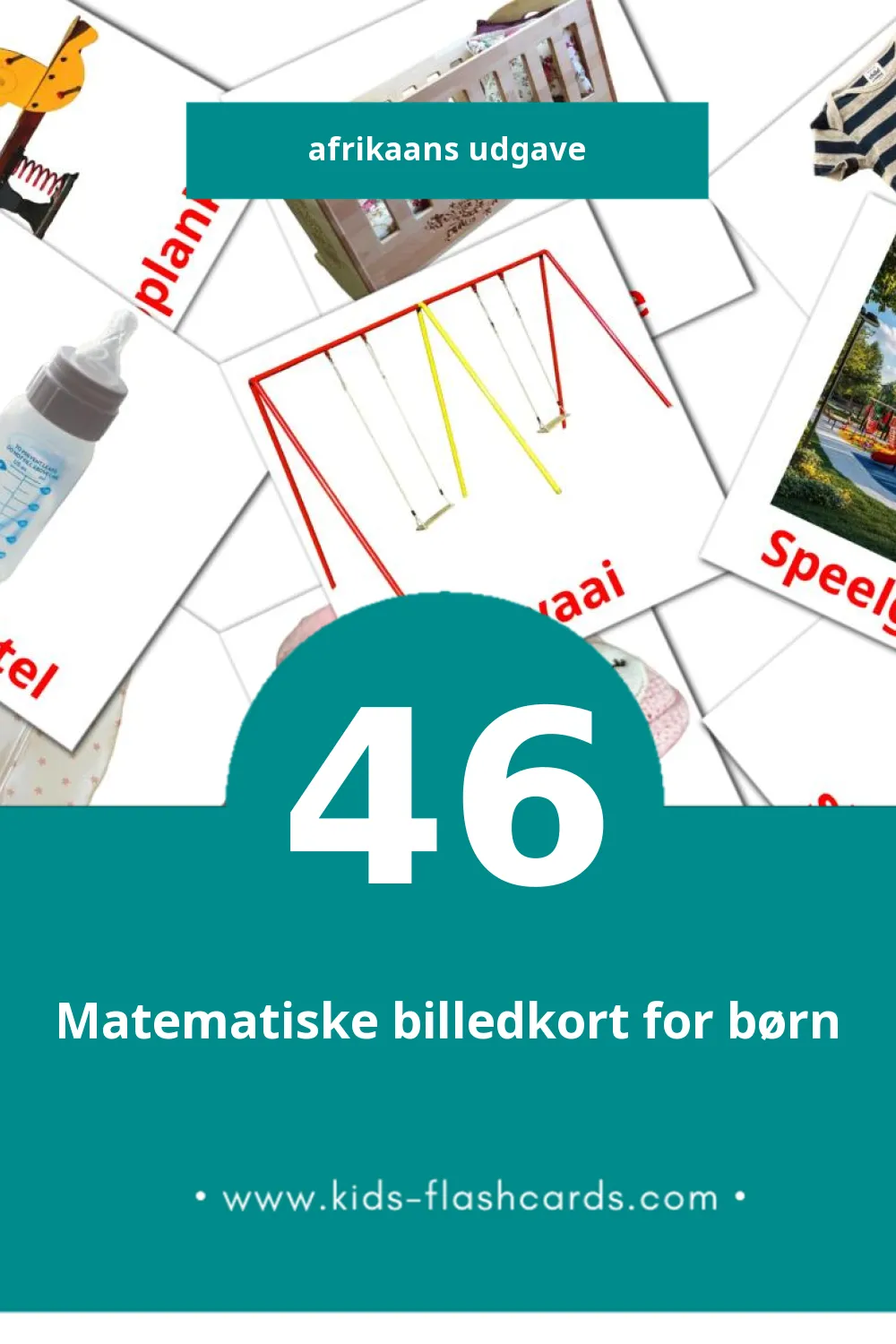 Visuelle billedkort for børn om Baba til småbørn (46 kort på Afrikaans)