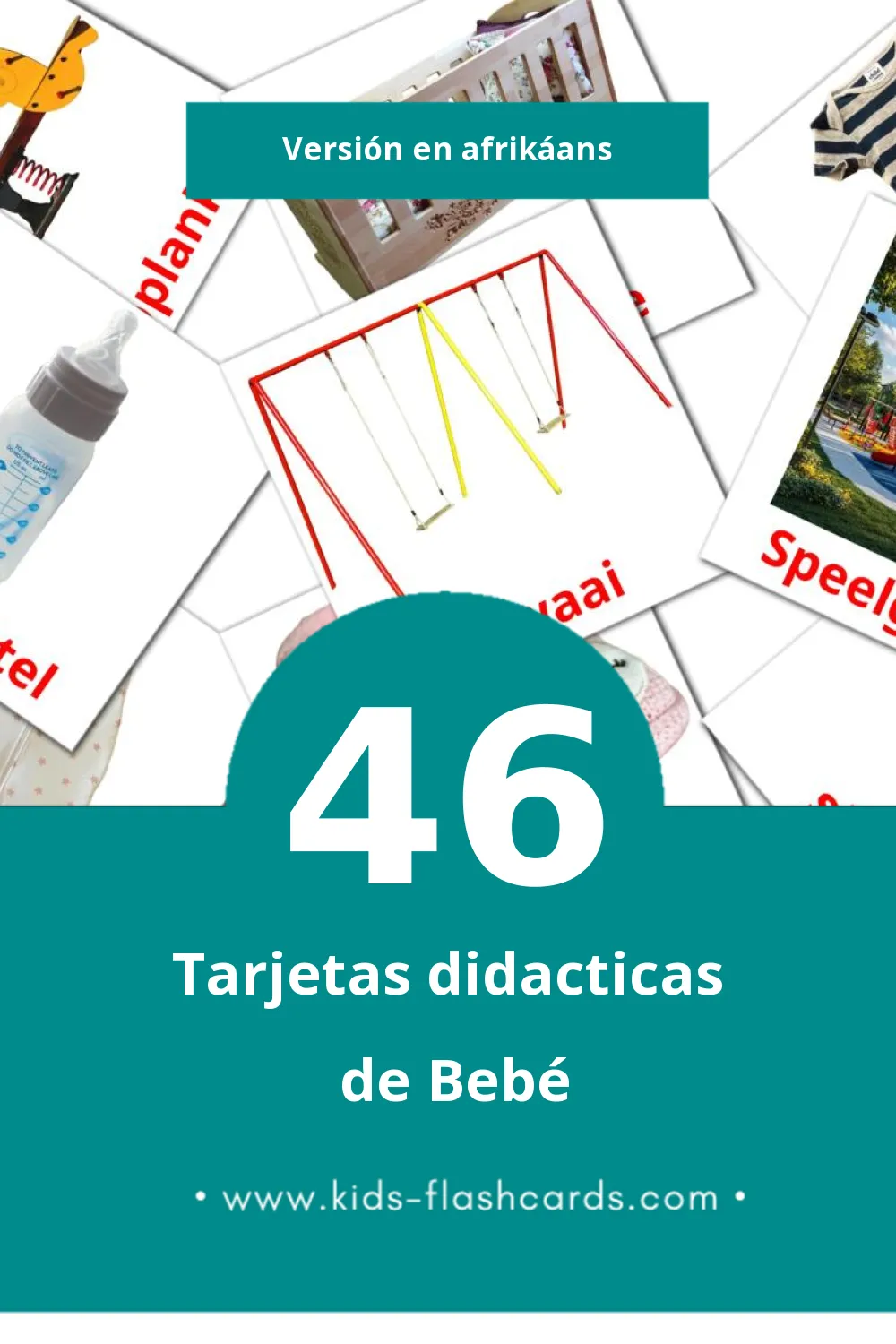 Tarjetas visuales de Baba para niños pequeños (46 tarjetas en Afrikáans)