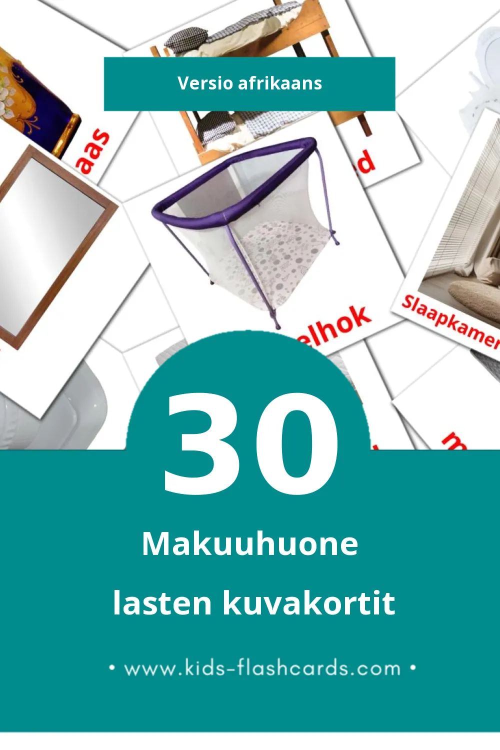 slaapkamer lasten kuvakortit pikkulapsille (30 korttia Afrikaansksi)