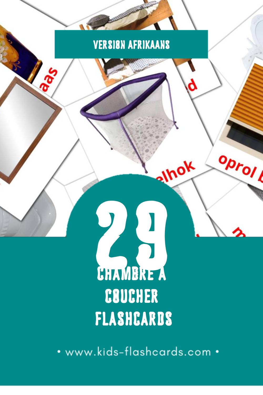 Flashcards Visual slaapkamer pour les tout-petits (29 cartes en Afrikaans)